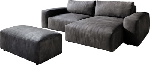 DELIFE Eckcouch Lanzo Lederimitat Vintage Anthrazit 230x155 cm Recamiere variabel mit Hocker