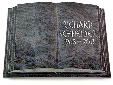 MEMORUM Grabmale Grabbuch, Grabplatte, Grabstein, Grabkissen, Urnengrabstein, Liegegrabstein Modell Livre Pagina 40 x 30 x 8-9 cm Orion-Granit, poliert inkl. Gravur (Ohne Ornament)