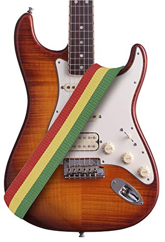AMUMU Reggae Gitarrengurt, Vintage Guitar Strap mit Jamaika Rasta Design, 2 Breiter Baumwolle Gurt mit Doppelte Wildleder Enden, Verstellbare Länge 36 bis 63 für E-Gitarre, Akustikgitarre & Bass