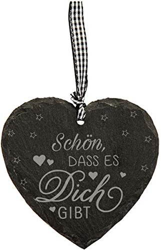 Spruchreif · kleines Schieferherz mit Gravur · Schiefertafel mit Karoband zum Aufhängen · Wanddeko als Geschenkidee für die Beste Freundin · Lieblingsmensch