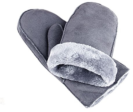 MEGAUK Damen Fäustlinge mit Warme Gefüttert - Lammfell Design Handschuhe - Kunstfell Winterhandschuhe - Winter Fausthandschuhe (Grau)