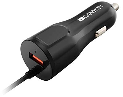 CANYON Kfz-Ladegerät mit Kabel, kompatibel mit iPhone, iPad, 5 V Geschwindigkeit, Schwarz