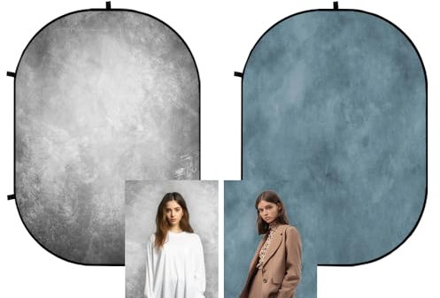 Kate 5x7ft(1.5x2m) Grey/Blue Double Sided Backdrop Abstract Hand Drawn Background Folding Twist Metal Collapsible Photography Backdrop Online meeting Video conference