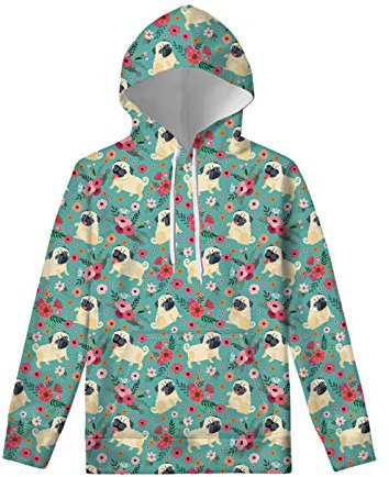 UOIMAG Damen Hoodie Sweatshirt mit Tasche Langarm Pullover T-Shirt Tops Tuniken für Sport, Mops Floral, 48