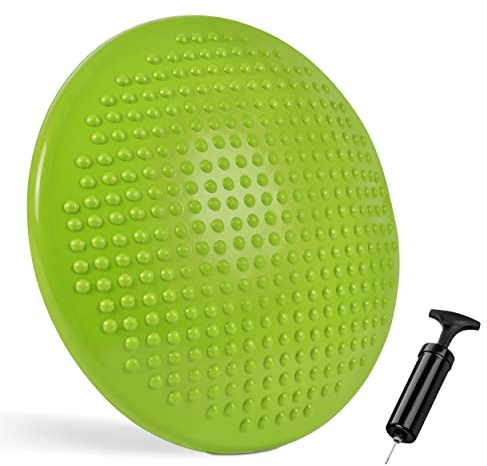 MSPORTS Ballsitzkissen inkl. Pumpe und Übungsposter | ca. 32 cm Durchmesser mit Noppenoberfläche - ideal für Sport/Fitness | Sitzkissen Balancekissen Sitzunterlage Rückenkissen (Grün - Metallic)
