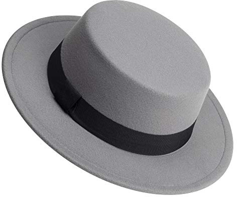 jingsha Two Tone Felt Fedora Hats Wide Brim Fedoras Flat Brim Fedora Hats with Band for Women and Men
