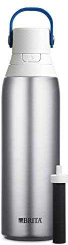 Brita Stainless Steel Water Bottle with Filter, 20 Ounce Premium Double Insulated Water Bottle, BPA Free, Silver