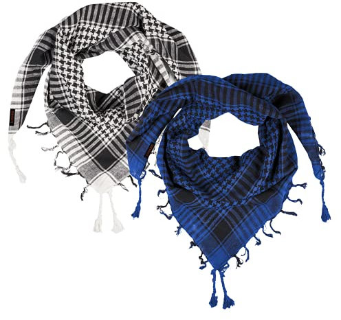 LOVARZI Shemagh Schal für Männer Militär - Set aus 2 Schals: Blau plus Schwarz & Weiß - Kopftuch aus Baumwolle - Keffiyeh Arabischer Palästinensischer Tücher