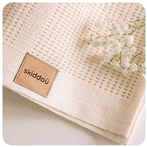 skiddoü Kinderdecke für EIN neugeborenes Baby Lindi Decke fürs Zimmer, Kinderbett, Kinderwagen, Autositz, weich, 100% Baumwolle, atmungsaktiv, Öko-Tex, 75x100 cm, sicheres Material, beige, 100×75