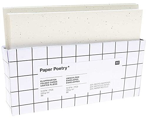 Rico Design Kartenset B6, Recyclingpapier elfenbein, 10 Klappkarten und 10 Umschläge, FSC MIX