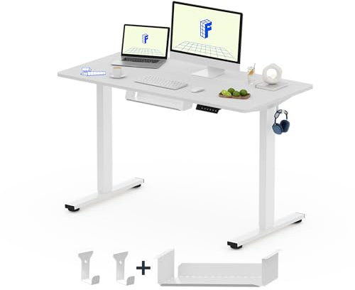 FLEXISPOT ONE PIECE Electric Standing Desk Height Adjustable Sit Stand Desk Heavy Duty Steel for Home Office (120 * 60cm, White Frame+ White Desktop)
