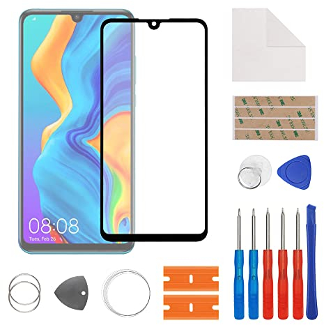 SwarKing Display Glass Frontglas Außenglas Outer Screen Lens Ersatz Kompatibel mit Huawei P30 Lite mit Reparatur Set