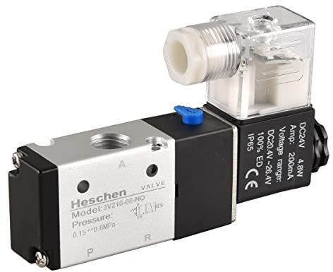 Heschen Elettrovalvola a solenoide pneumatica elettrica, 3V210-08-NO, 24VDC, PT1/4, 2 posizioni 3 modi, tipo normalmente aperto, singola bobina elettrica pilotata
