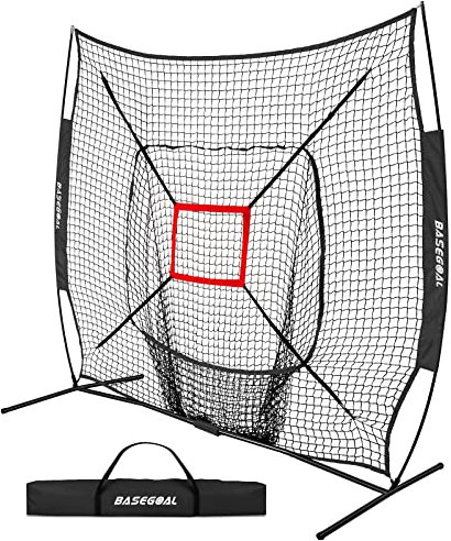 BaseGoal Baseball-Softball-Übungsnetz, Baseball-Rücklaufsperre, zum Schlagen, Schlagen, Fangen mit Bogenrahmen, Bonus Strike Zone (schwarz), 2,1 x 2,1 m