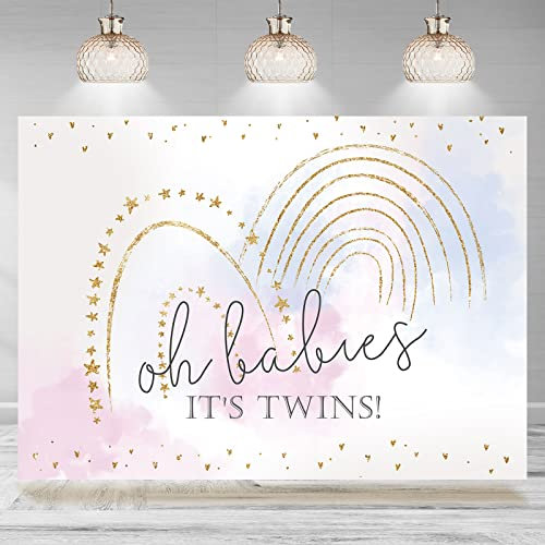 Rsuuinu Regenbogen Babyparty Hintergrund Oh Babies It's Twins Pink and Blue Boy and Girl Regenbogen Party Supplies Dekorationen Banner Fotoautomaten Requisiten für Mädchen Junge Baby Fotografie