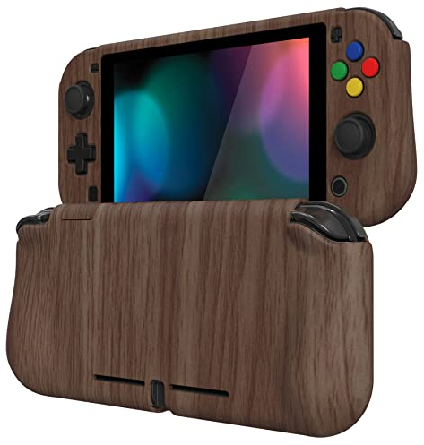 PlayVital ZealProtect Hülle für Nintendo Switch Lite, Case Hülle Schutzhülle Tasche Zubehör, Ergonomische Grip Joycon mit Schutzfolie&Joystick-/Tasten-Kappen für Nintendo Switch Lite(Holz-Optik)