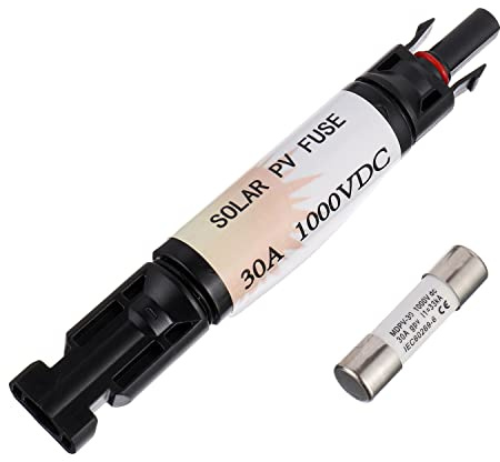 HUAREW Porte-Fusible Solaire Photovoltaïque 30A 1000V - Connecteur Étanche Mâle/Femelle Intégré à Prise Droite avec Fusible 30A
