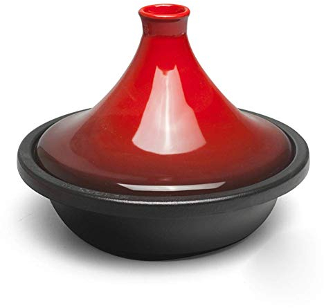 Casseroles avec couvercles Marmite à tajine sans Plomb, marmites en Fonte émaillée avec Couvercle (Rouge)