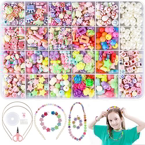 UUEMB Perlen zum auffädeln, Kinder Schmuck Armbänder Bastelset Selber Machen, Schmuck Basteln Kunsthandwerks Set DIY Schnurset Bracelet Halsketten, Geschenke für Mädchen 5-12 Jahre