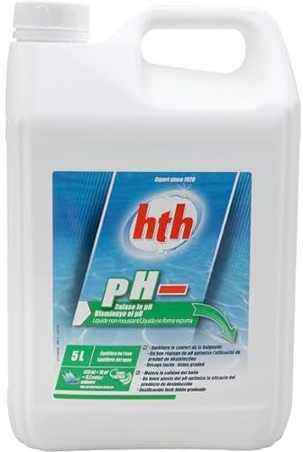 HTH pH Moins Liquide 15% - 5L | Correcteur de pH Liquide - Baisse Le pH + 10 Tests HPS OFFERTS 6 en 1