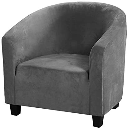 Housse de fauteuil tonneau en velours doux – Très extensibles – Housses de chaise de club souples pour salle à manger, salon, Internet, café, bar, bureau, réception (gris)