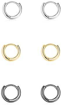 Ohrringe Schwarz Damen Silber 925 Klein Set für Mädchen, 3 Paar Helix Piercings Creolen Gold Herren Nase Lippenringe 6mm