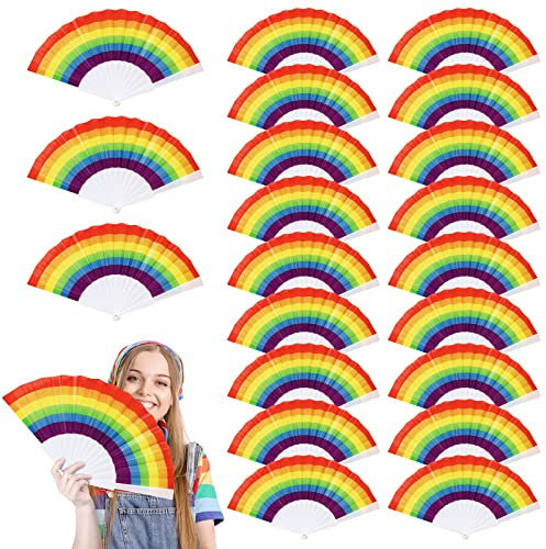 Panelee 48 Pcs Pride Handheld Rainbow Fan Folding Plastic Rainbow Hand Fans Portable Colorful Decorative Folding Fans for Women Men Gay Party Decorations Music Festival Dance Events, White Slats