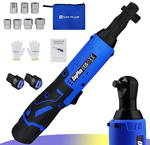 YouseaHome 12V Schnurloser Akku Ratsche 3/8 Zoll Rechtwinkliger Schraubenschlüssel, 40 N.M Power Ratschen Werkzeugsatz mit 7 Steckdosen