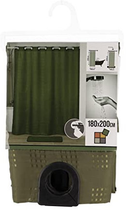 TENDANCE Rideau de Douche avec Anneaux intégrés 180 x 200 cm Vert Kaki et Noir