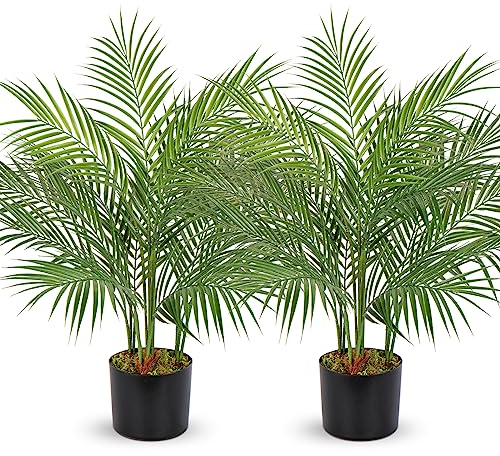 Lot de 2 Palmiers artificiels Areca de 80 cm - Faux Palmier Tropical - Dypsis Lutescens - Plantes en Pots pour Maison, Bureau, Balcon, décoration intérieure et extérieure