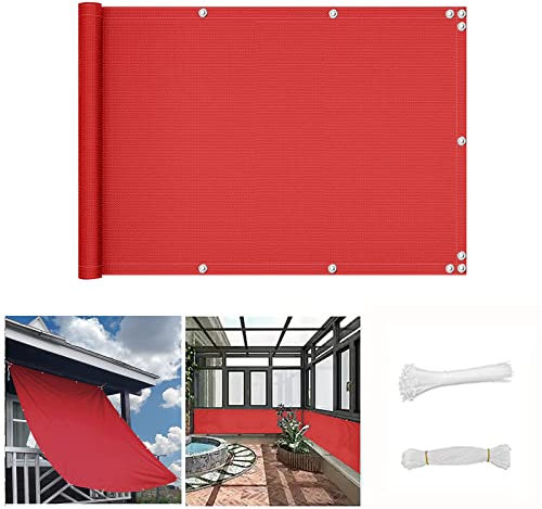 QINGLV Brise Vue Balcon 150x100cm Brise Vue Balcon Exterieur Protection UV RéSistant à l'eau Balcon Cache Vue avec Attaches De CâBle Et Cordons -Rouge
