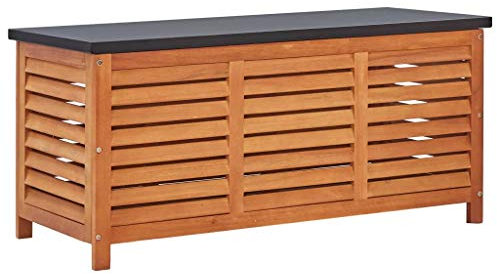 BULANED Gartenbox, Aufbewahrungsbox, Auflagenbox, Kissenbox, Outdoor Schrank, Box Für Gartenauflagen, Balkon Box, 117x50x55 cm Eukalyptus Massivholz