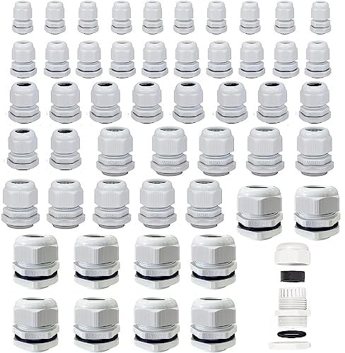 50 Stück Kabelverschraubung, IP68 Wasserdicht Kabelverschraubung Set, Kabelsteckverbinder mit Gegenmutter, PG Einstellbar Verschraubung, M12, M16, M20, M25, M32 Weiß