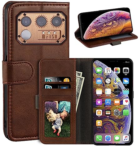 MILEGAO Schutzhülle für IIIF150 Raptor, magnetische PU-Leder-Brieftaschen-Stil, Business-Handyhülle, modische Klapphülle mit Kartenfach und Ständer für IIIF150 Raptor 17,3 cm, Dunkelbraun