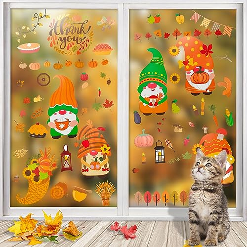 9 Stück Erntedankfest Fensteraufkleber, Thanksgiving Fenster Aufkleber, Thanksgiving Fenster Dekorationen, Herbstdeko Herbst Fensterbilder, für Thanksgiving Herbst Party Zubehör