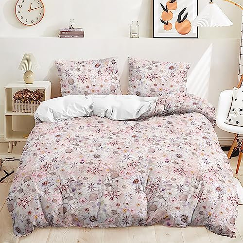 Housse de Couette 240 x 260 Les Fleurs Roses Parure de Lit 240 x 260 Microfibre Couette 240x260 Anti-Acariens,Parure Housse Couette 220x240 avec Fermeture Eclaire+2 Taie Oreiller 50x75cm