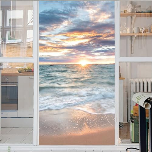 Meer Fensterfolie Blickdicht Milchglas Muster Strand 3D Fensterfolie Sichtschuzfolie Milchglasfolie Kreise Statisch Haftend Privatsphäre Fensteraufkleber Fensterfolie Selbsthaftend 50x200cm