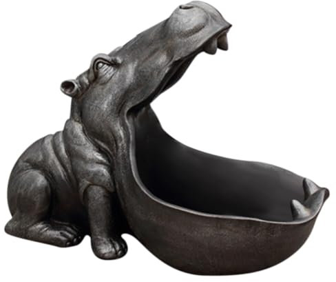 Nilpferd Statue Tischdekoration,Modern Nilpferd Kunstharz Skulptur Deko,Groß Mund Nilpferd Kleinteile Schlüsselbonbons Behälter,Nilpferd Figur Schlüsselschale Schlüssel Deko für Flur Wohnzimmer S