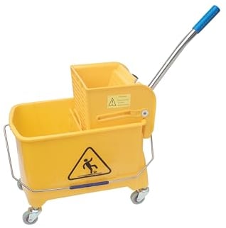 VIOVIE Profi Reinigungswagen (20 Liter) mit Flachpresse für alle gängigen Wischbezüge und Zwei Kammer System – Kompakter Putzwagen Mobil & Ergonomisch mit 360° Rollen - Ideal für Haushalt und Gewerbe