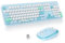SOLIDEE Combo de ratón y Teclado inalámbricos,104 Teclas Teclado Estilo máquina de Escribir,2.4GHz Teclado de Máquina de Escribir de Teclas Redondas con Teclado Numérico(Americano QWERTY)(Bear Blue)