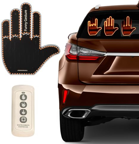 NEOVSUNY Lumière Doigt Voiture avec Télécommande, Geste du Doigt du Milieu LED Light Funny Road Rage Signs, Signe fenêtre arrière Conception Doigt pour SUV, Hommes, Camion, Voiture