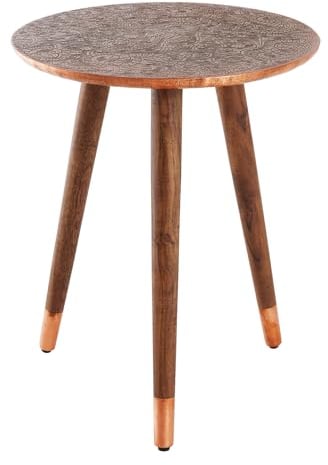Riess Ambiente Design Beistelltisch Alcazar 50cm antik Kupfer Metall Akazie Handarbeit rund Couchtisch für Dein Wohnzimmer