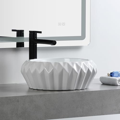Badezimmer-Waschbecken, Keramik-Shampoo-Becken, Kratzfest, Rundes Waschbecken, Robustes Und Langlebiges Aufsatz-Kunstbecken, Waschbecken, Wet-Bar for Kleine Wohnungen, Häuser (Farbe : White A, Größe
