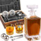 Whiskey Decanter Set with Wooden Box, Lion Whiskey Glasses 10 oz and 25 oz Bourbon Decanter Set with 18/10 Stainless Steel Whiskey Stones, Tongs, Whiskey Gifts for Men Husband Dad Wedding