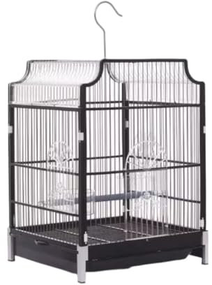 GOOPEEG Vogelkäfig im Freien, Dekorativer Vogelkäfig, Hängender Vogelkäfig, Metall-Kunststoff-Vogelkäfige, Haus, Vogelträger Für Vögel Vogelvoliere Vogelkäfig Voliere(Black)