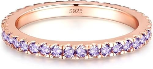 Lisandra Scott Anello da donna in argento 925 con cristalli viola in oro rosa – Anello da donna con scintillanti pietre di ametista, gioielli di qualità da gioielleria, anello da dito impilabile,