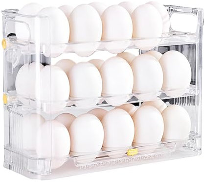 Home Egg Holder for Fridge, Transparent Reversible 3 Tier Egg Storage Organizer with Time Reminer, Stacked Egg Drawer Tray for Home Kitchen Storage and organization Clear