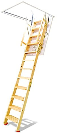 CWCQGH Stabile Dachbodenleiter, Dachbodenleiter, verdeckter Lift, zusammenklappbare Dachbodentreppe, hölzerne zusammenklappbare Dachbodentreppe, Wandmontage, für den Innen- und Außenbereich