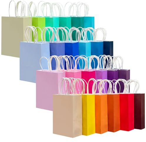 Gcardist 48PCS Small Gift Bag 15 * 8 * 21CM with Handles Bulk Gift Bags 24 Different Senior Color Bags Multiple Uses (8.3x6x3.15Inch, Small Size)