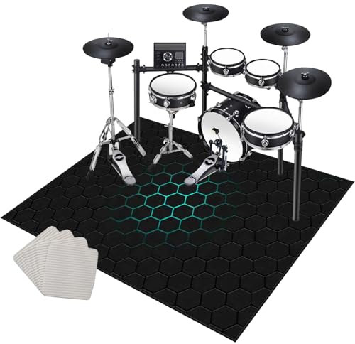 Tapis pour Batterie Acoustique Electronique Tapis de Tambour Professionnel Antidérapant 120 x 80 cm Tapis Insonorisé pour Basses Caisse Claire et Autres Instruments Tapis pour batterie Tambour